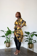 Flirt with Me Puff Sleeve Yellow/ Black Wrap Tunic with Detachable Belt