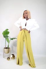 Megan Cropped Twist Front Shirt- White