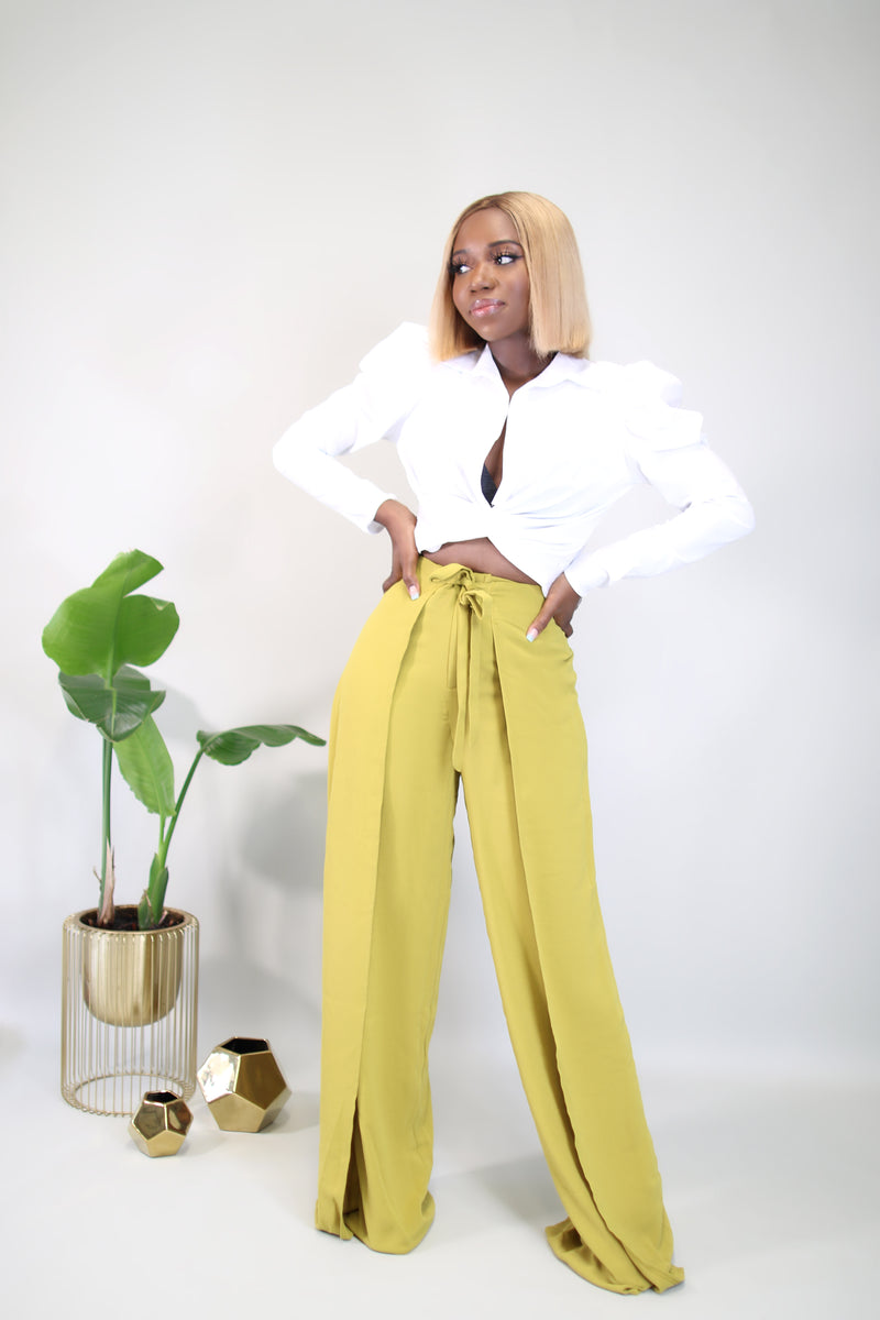Megan Cropped Twist Front Shirt- White