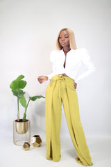 Megan Cropped Twist Front Shirt- White