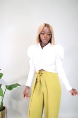Megan Cropped Twist Front Shirt- White