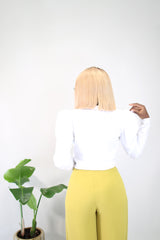 Megan Cropped Twist Front Shirt- White