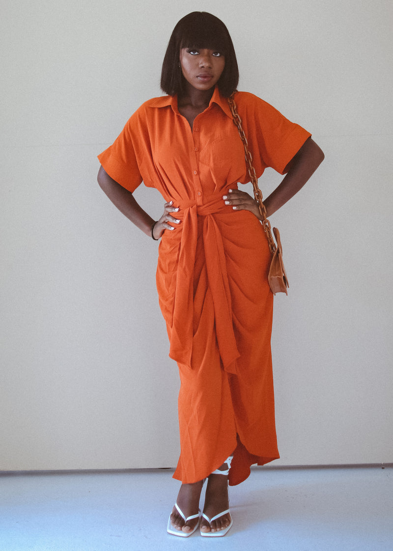 Ava Ruched Dress - Burnt Orange