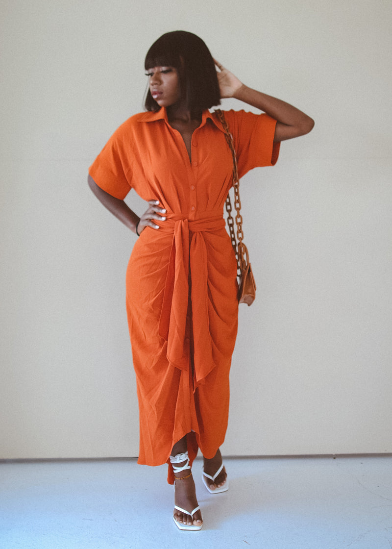 Ava Ruched Dress - Burnt Orange