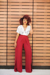 Phoebe High Waist Wrap Front Wide Leg Pants Burnt Orange | Pants | Flair By Ashi