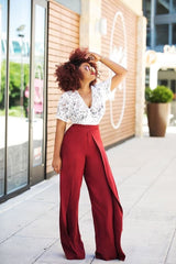 Phoebe High Waist Wrap Front Wide Leg Pants Burnt Orange | Pants | Flair By Ashi