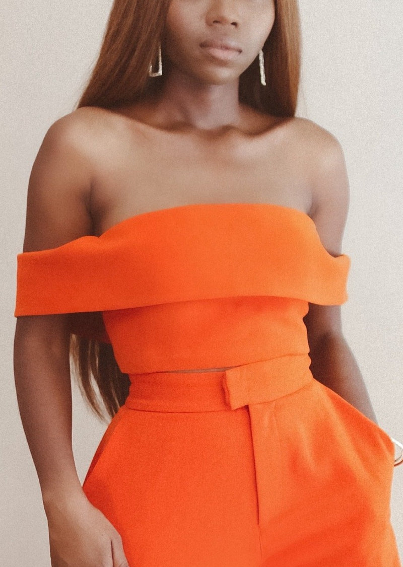 Orange Panther Off Shoulder Crop Top Only
