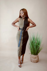 Find your way Sleeveless Midi Dress - Olive Black