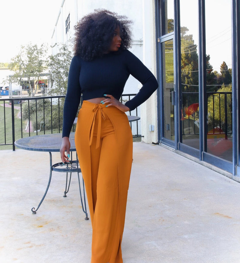 Phoebe High Waist Wrap Front Wide Leg Pants Burnt Orange