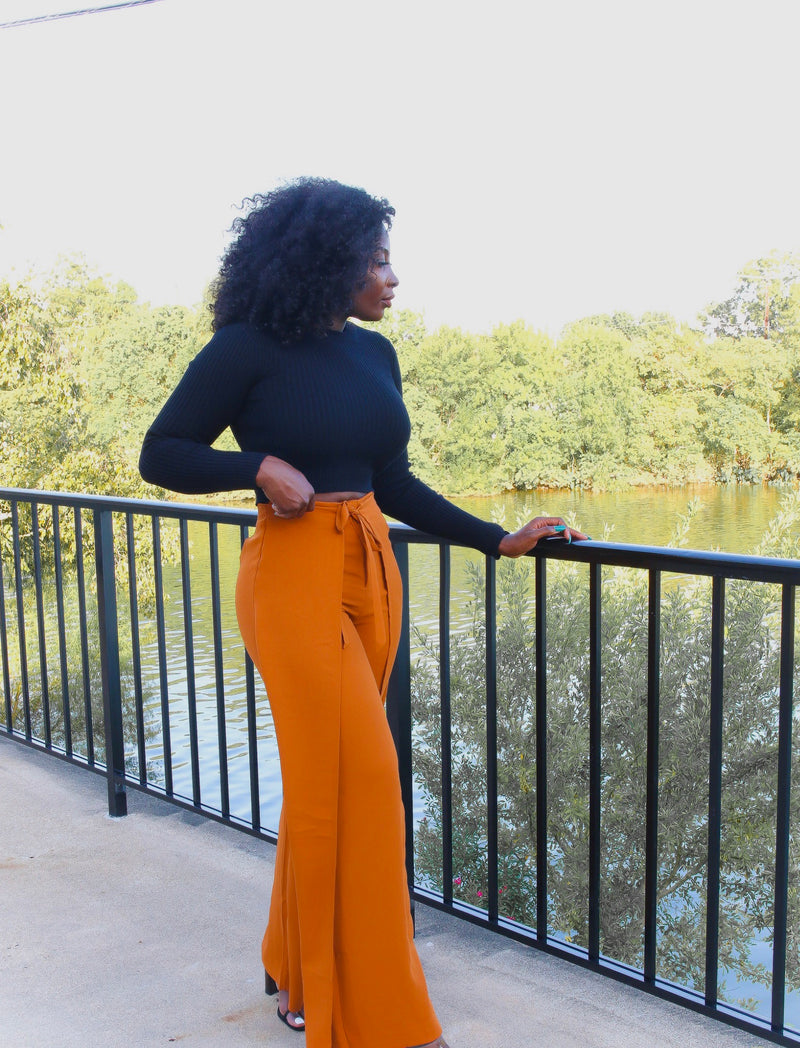 Phoebe High Waist Wrap Front Wide Leg Pants Burnt Orange