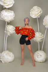 Teni Off Shoulder Ankara Print Crop top with ruffled sleeves- Red/Yellow | Tops | Flair By Ashi
