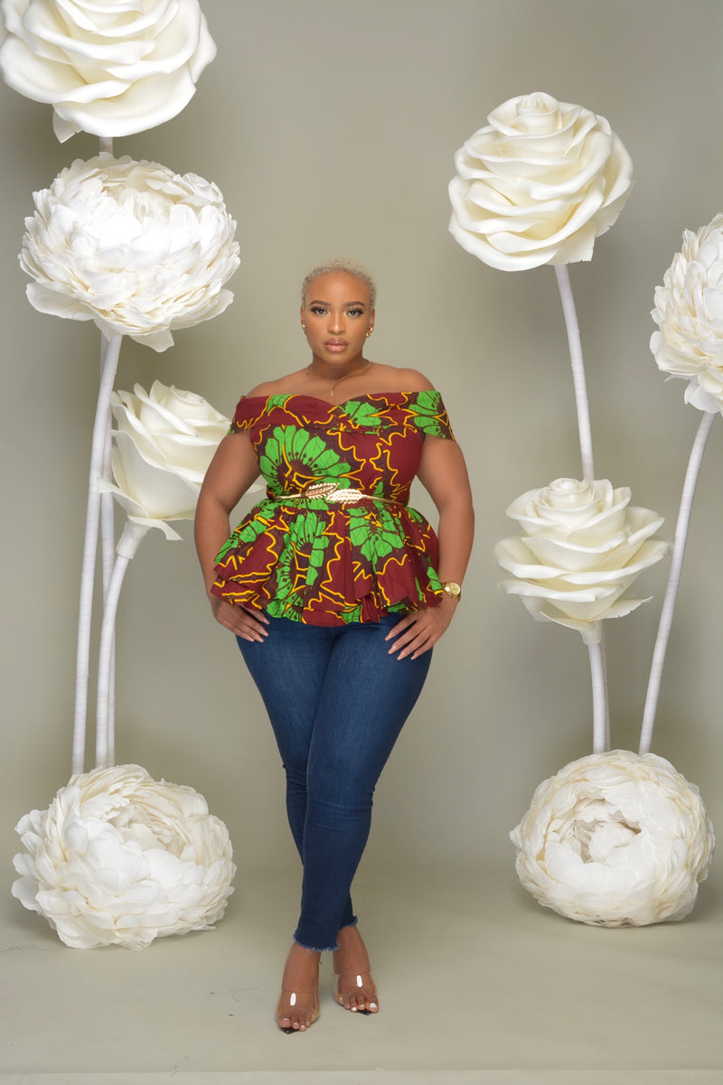 Ugochi Off Shoulder Peplum Top Green | Tops | Flair By Ashi