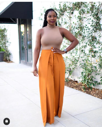 Phoebe High Waist Wrap Front Wide Leg Pants Burnt Orange – Flair