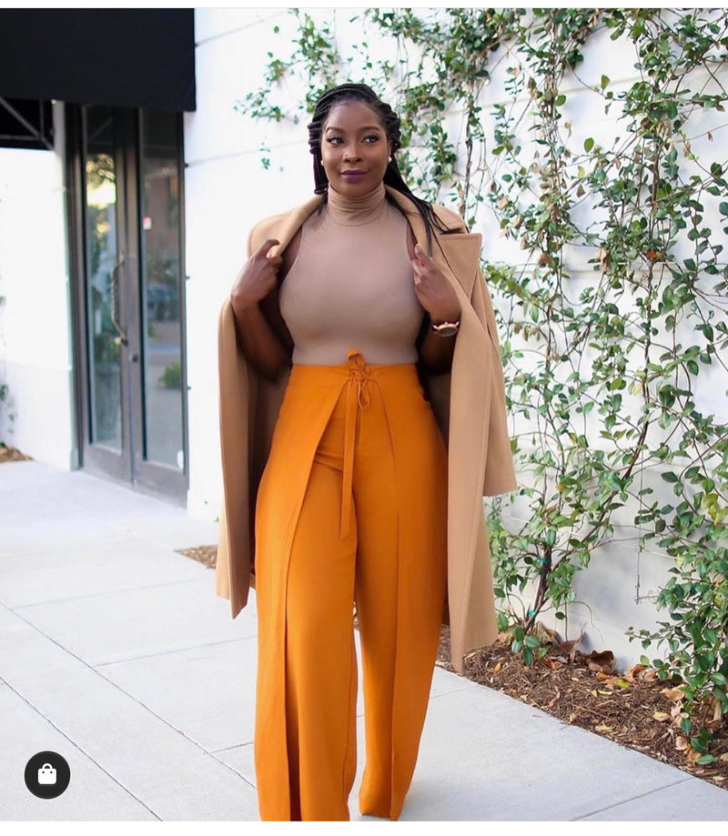 Phoebe High Waist Wrap Front Wide Leg Pants Burnt Orange