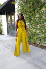 Phoebe High Waist Wrap Front Wide Leg Pants Chartreuse