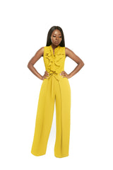 Phoebe High Waist Wrap Front Wide Leg Pants Chartreuse