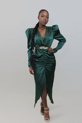 Sleigh Ruched Dress- Dark Green