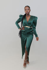 Sleigh Ruched Dress- Dark Green