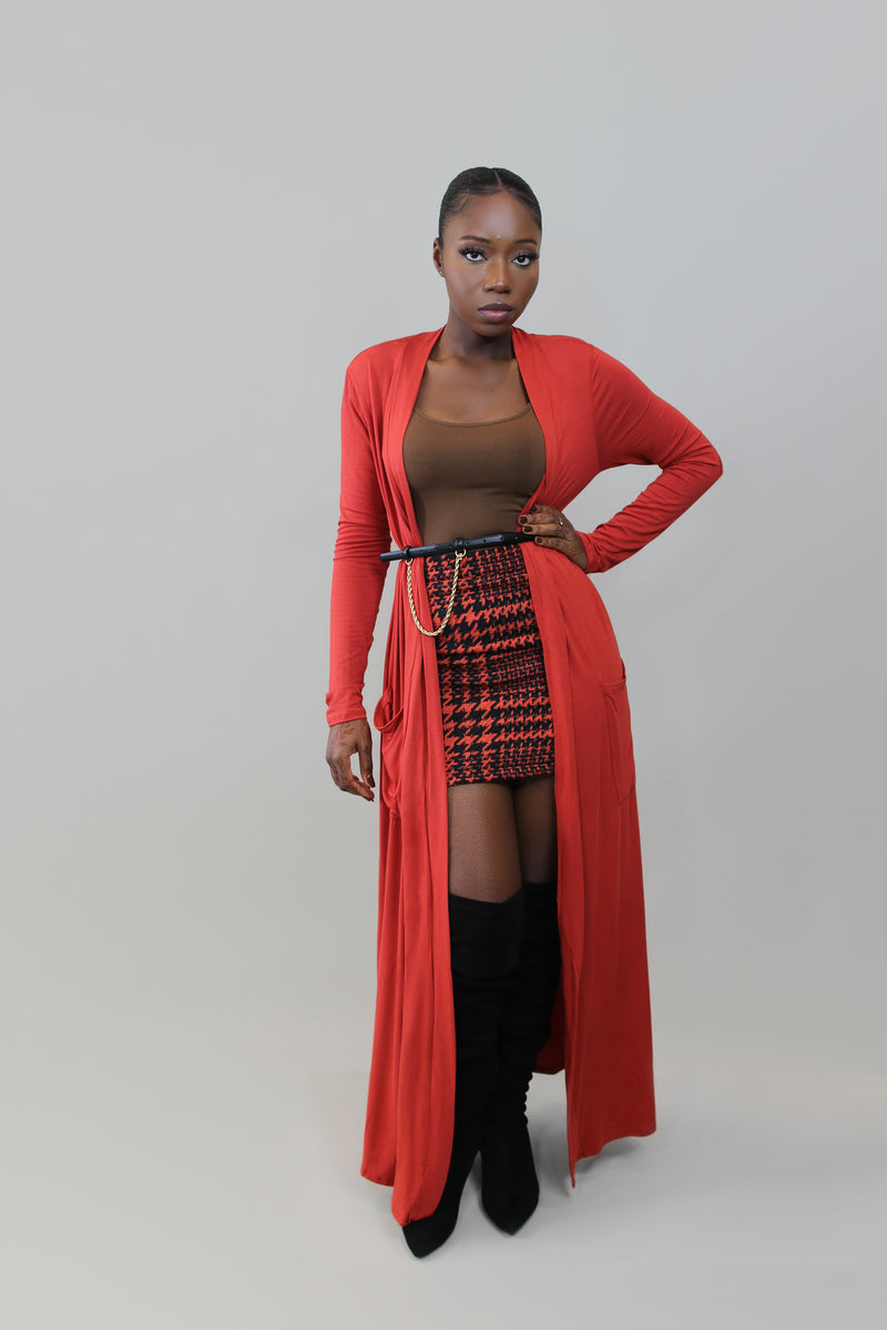 Let's Chill Long Duster Cardigan- Red