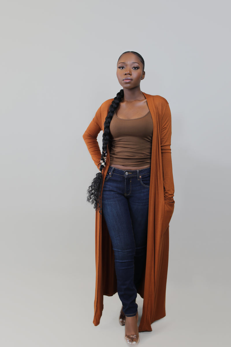 Let's Chill Long Duster Cardigan- Red