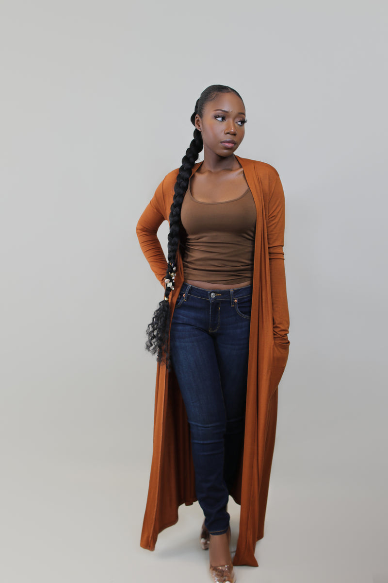 Let's Chill Long Duster Cardigan- Red