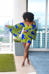 Yetunde Blue/Green Romper with Frills | Jumpsuits | Flair By Ashi