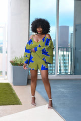 Yetunde Blue/Green Romper with Frills | Jumpsuits | Flair By Ashi