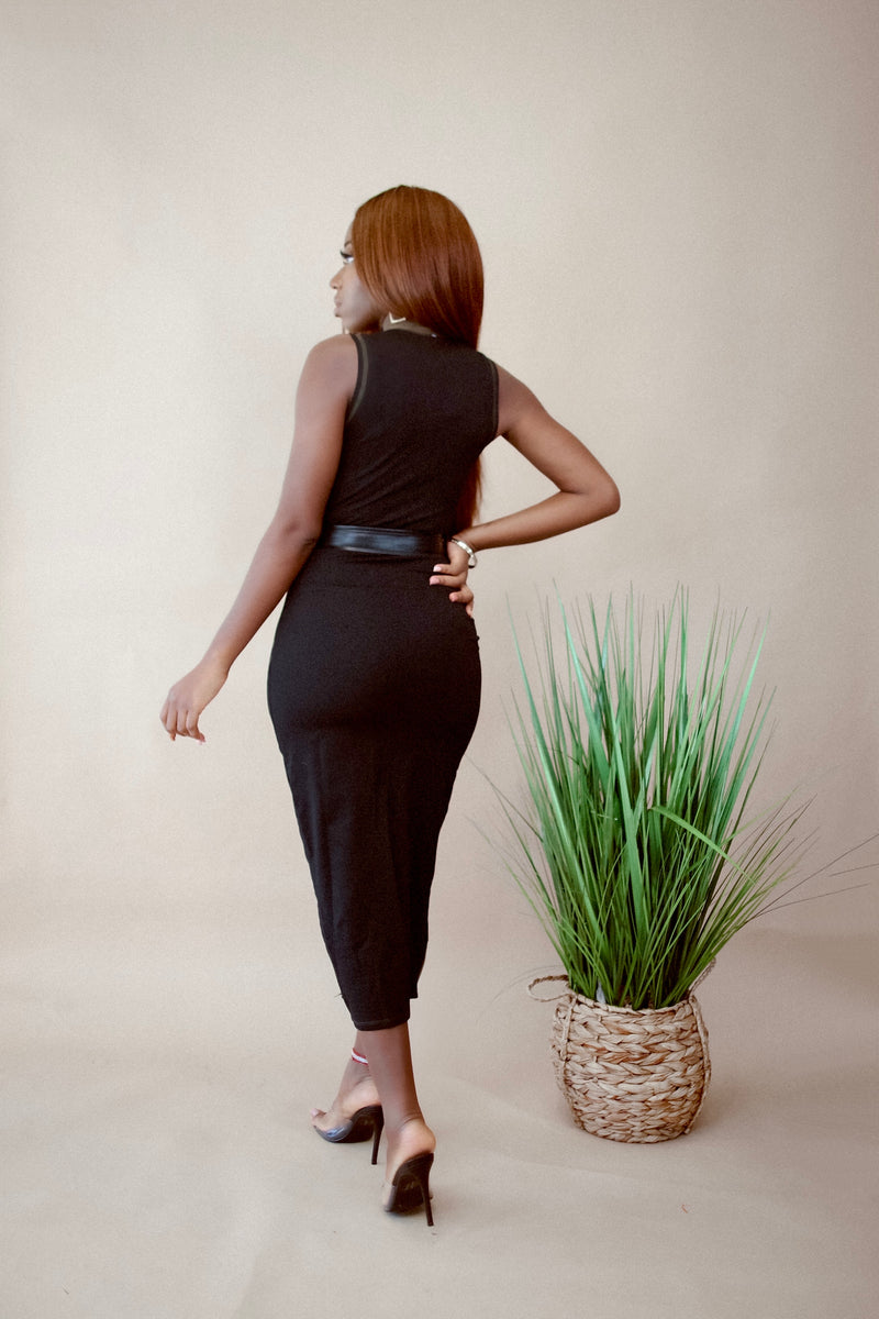 Find your way Sleeveless Midi Dress - Olive Black
