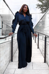 Phoebe High Waist Wrap Front Wide Leg Pants Black