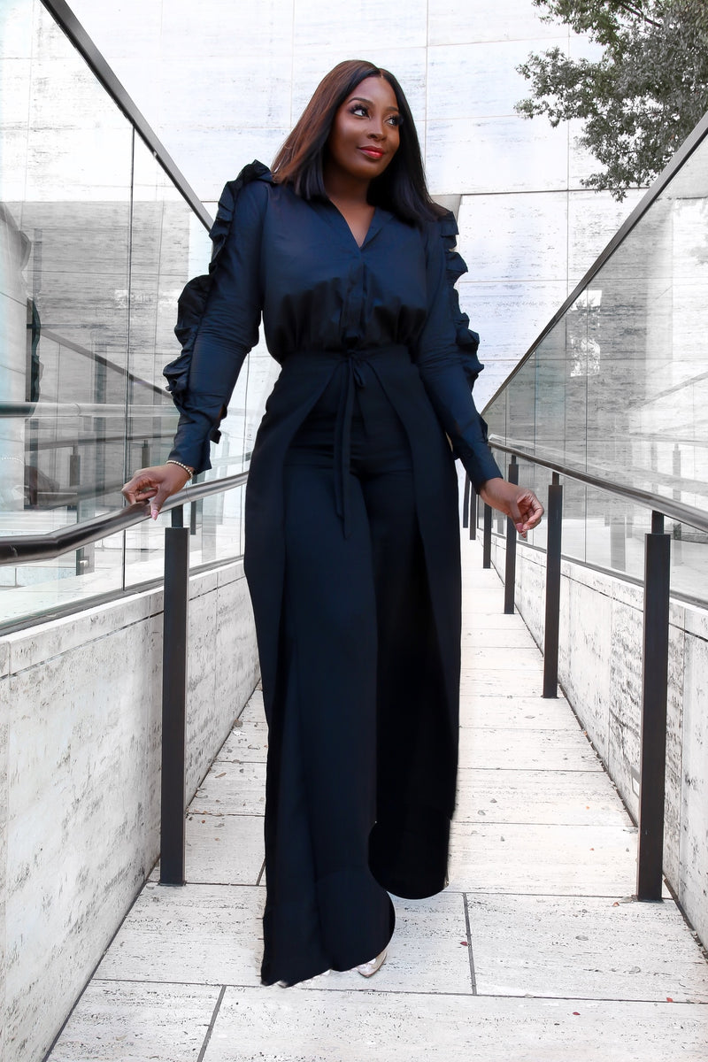 Phoebe High Waist Wrap Front Wide Leg Pants Black