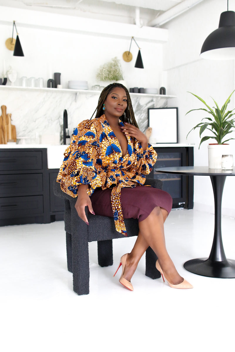 Jumoke Peplum Jacket with Belt and Lining Blue Multi