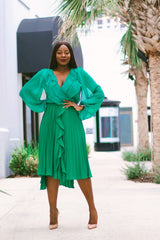 Prissy Green Ruffled long sleeve Wrap Blouse