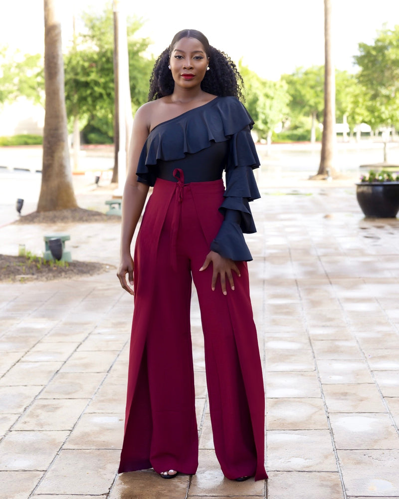 Phoebe High Waist Wrap Front Wide Leg Pants Dark Green