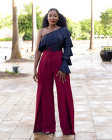 Phoebe High Waist Wrap Front Wide Leg Pants Burgundy