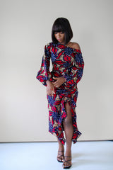 Simi Off Shoulder Midi Dress- Black Multi