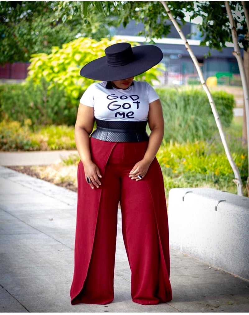 Phoebe High Waist Wrap Front Wide Leg Pants Burgundy