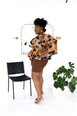 Jumoke Peplum Jacket with Belt and Lining Blue Multi