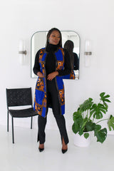 Halimah Collared Long Vest Blue Multi
