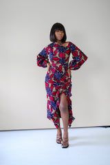 Simi Off Shoulder Midi Dress- Black Multi