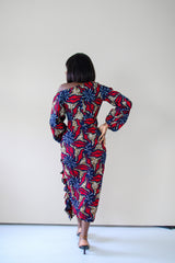 Simi Off Shoulder Midi Dress- Black Multi