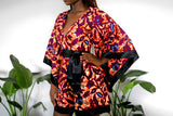 Ijeoma African Print Romper with Kimono Sleeves -Orange/ Berry multi