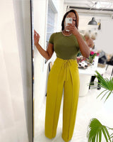 Phoebe High Waist Wrap Front Wide Leg Pants Chartreuse