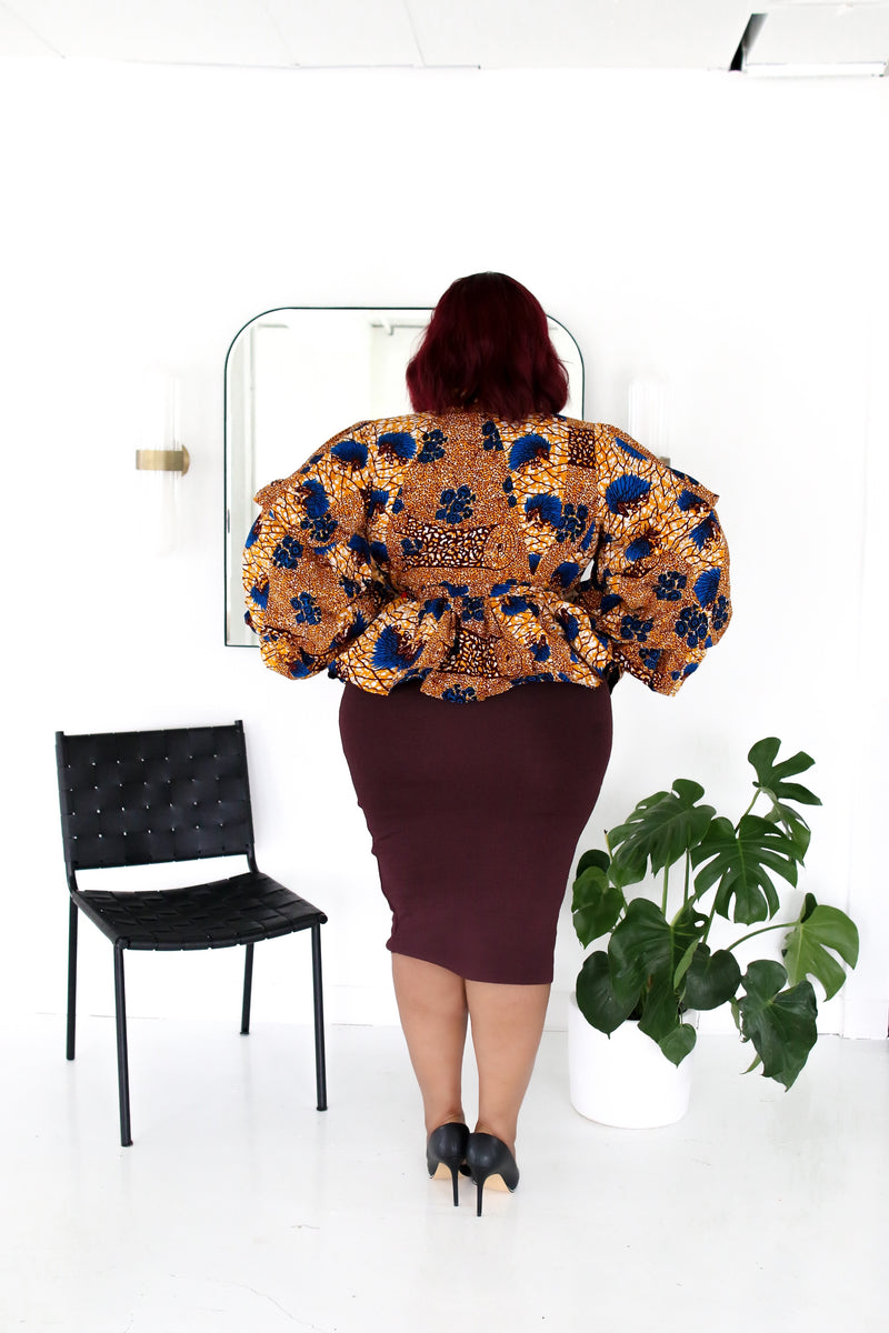 Jumoke Peplum Jacket with Belt and Lining Blue Multi