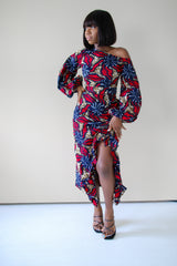 Simi Off Shoulder Midi Dress- Black Multi