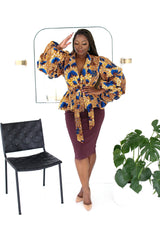 Jumoke Peplum Jacket with Belt and Lining Blue Multi